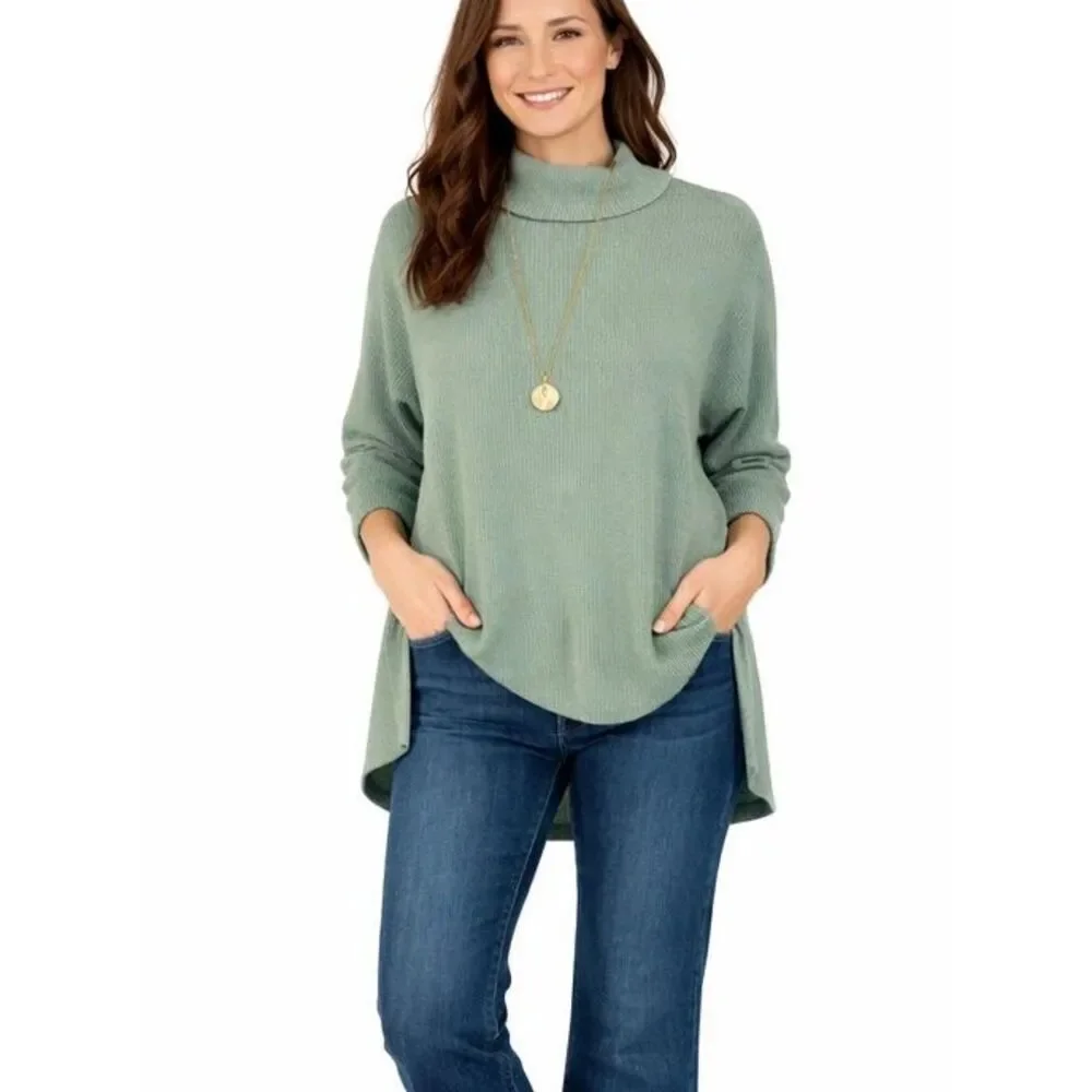 Amazon mint green ribbed cowl neck oversized tunic sweater small